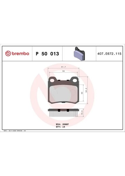 P50013 Arka Fren Balatasi A0004209820