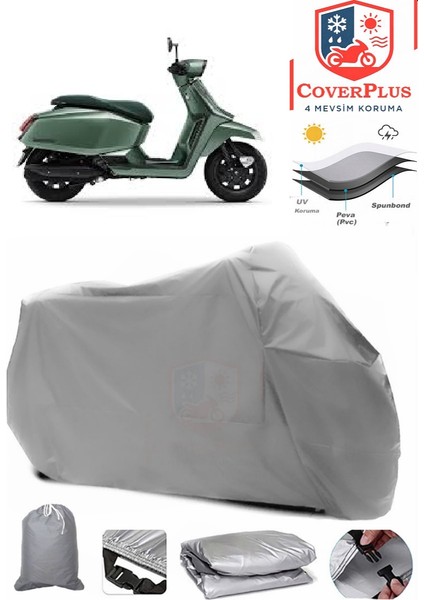 Lambretta X300 Gri Motorsiket Brandası Motor Örtüsü Çadır Su Geçirmez Motosiklet Kılıfı Motor Brandası