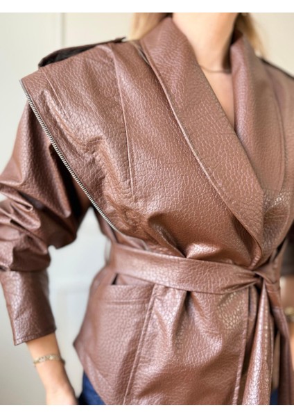 Kahve Petekli Deri Ceket fırsatları