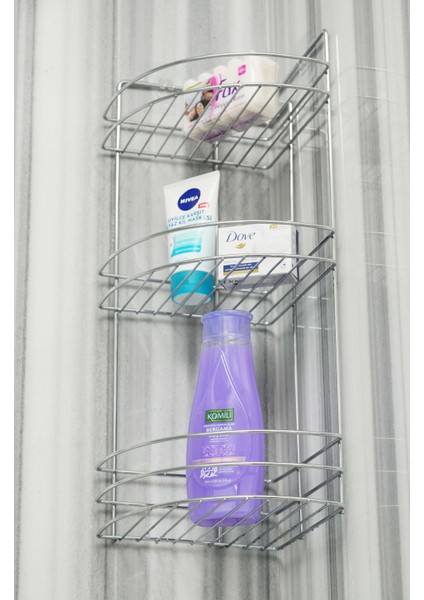 Paslanmaz Krom 3 Katlı Yapışkanlı Banyo Köşeliği Şampuanlık Raf fiyatları