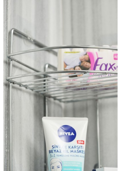 Paslanmaz Krom 3 Katlı Yapışkanlı Banyo Köşeliği Şampuanlık Raf fırsatları