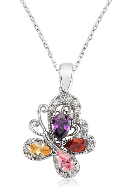 925 Ayar Gümüş Renkli Kelebek Kadın Gümüş Kolye