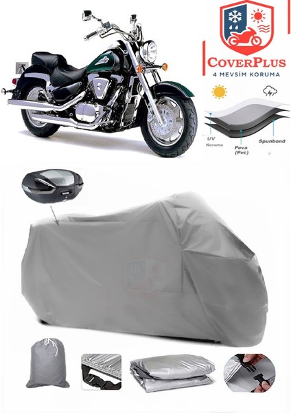 Suzuki Vl 1500 Intruder Arka Çanta Uyumlu (Gri) Motorsiket Brandası Motor Örtüsü Çadır Su Geçirmez Motosiklet Kılıfı Motor Brandası