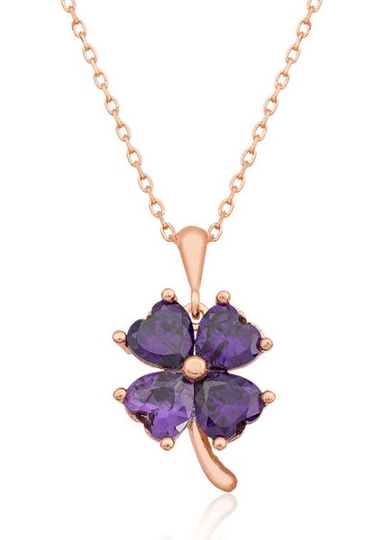 925 Ayar Gümüş Mor Yonca Kadın Gümüş Kolye