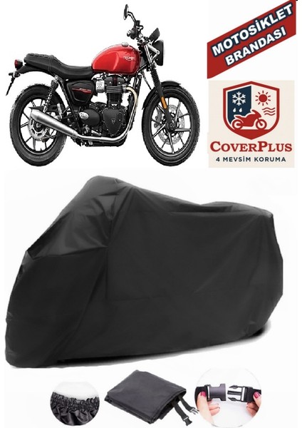 Triumph Street Twin Siyah Motorsiket Brandası Motor Örtüsü Çadır Su Geçirmez Motosiklet Kılıfı Motor Brandası