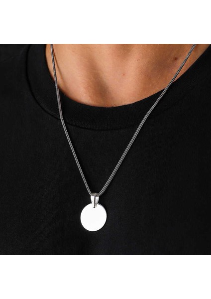 925 Ayar Gümüş Yuvarlak Plaka Kolye