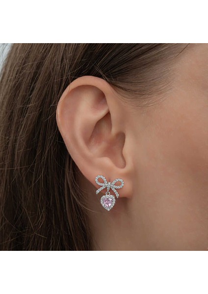 Gümüş Fiyonk Pembe Taşlı Kalpli Çivili Kadın Küpe indirimleri