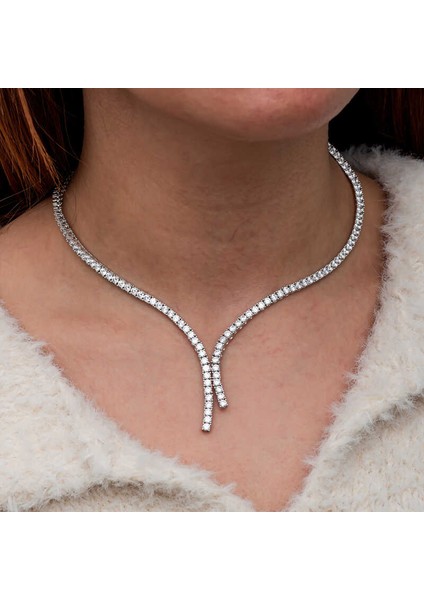 Gümüş Iki Sıralı Su Yolu Kadın Kolye modelleri