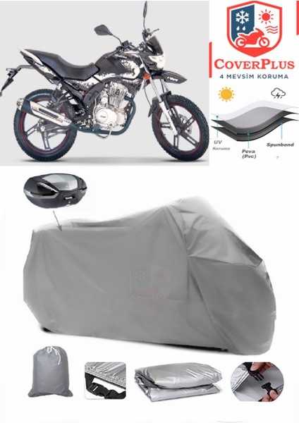 Falcon Wonder 180 Arka Çanta Uyumlu (Gri) Motorsiket Brandası Motor Örtüsü Çadır Su Geçirmez Motosiklet Kılıfı Motor Brandası