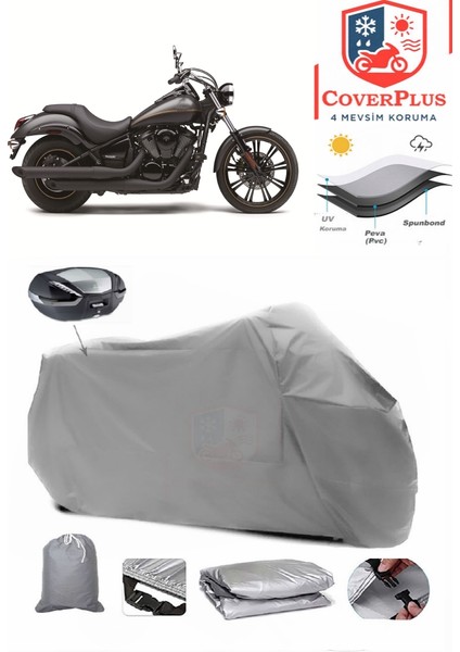 Kawasaki Vn 900 Custom Arka Çanta Uyumlu (Gri) Motorsiket Brandası Motor Örtüsü Çadır Su Geçirmez Motosiklet Kılıfı Motor Brandası