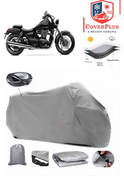Triumph Thunderbird Arka Çanta Uyumlu (Gri) Motorsiket Brandası Motor Örtüsü Çadır Su Geçirmez Motosiklet Kılıfı Motor Brandası