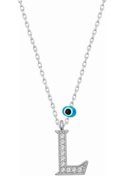 925 Ayar Gümüş Nazar Rodyum L Harfi Kadın Gümüş Kolye