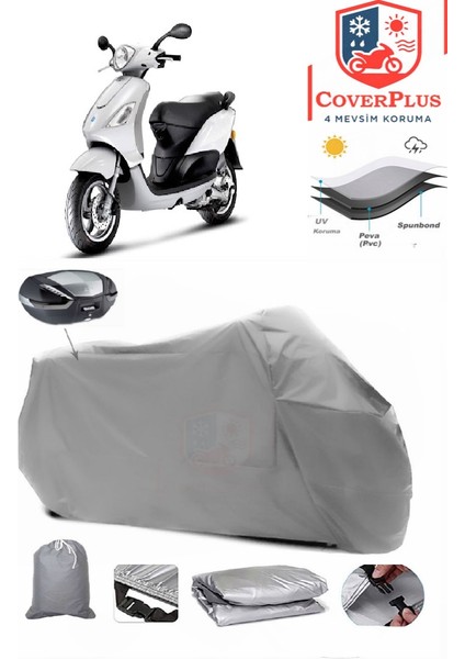 Piaggio Fly 100 Arka Çanta Uyumlu (Gri) Motorsiket Brandası Motor Örtüsü Çadır Su Geçirmez Motosiklet Kılıfı Motor Brandası