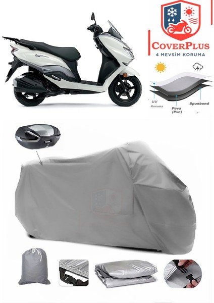 Suzuki Burgman Street 125EX Arka Çanta Uyumlu (Gri) Motorsiket Brandası Motor Örtüsü Çadır Su Geçirmez Motosiklet Kılıfı Motor Brandası