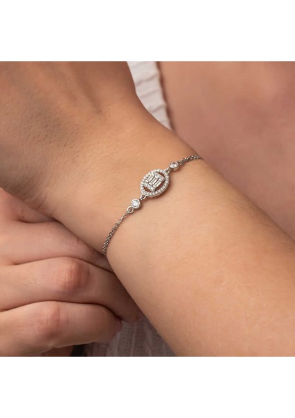 Gümüş Oval Baget Taşlı Kadın Bileklik indirimleri