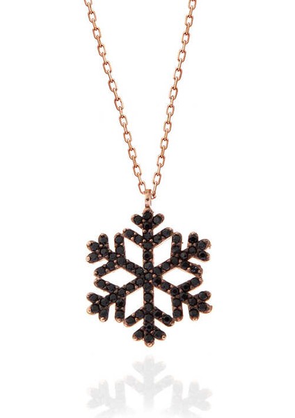 925 Ayar Gümüş Rose Siyah Taşlı Kar Tanesi Kadın Kolye fiyatları