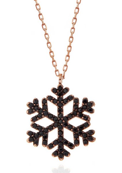 925 Ayar Gümüş Rose Siyah Taşlı Kar Tanesi Kadın Kolye indirimleri
