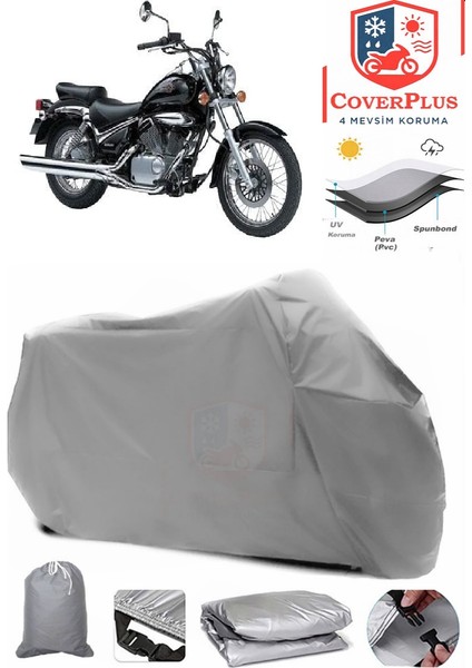 Suzuki Vl 250 Intruder Gri Motorsiket Brandası Motor Örtüsü Çadır Su Geçirmez Motosiklet Kılıfı Motor Brandası