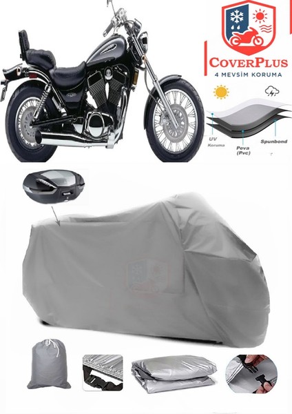 Suzuki Vl 1400 Intruder Arka Çanta Uyumlu (Gri) Motorsiket Brandası Motor Örtüsü Çadır Su Geçirmez Motosiklet Kılıfı Motor Brandası