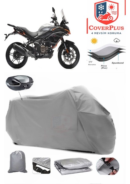 Voge 300 Ds Arka Çanta Uyumlu (Gri) Motorsiket Brandası Motor Örtüsü Çadır Su Geçirmez Motosiklet Kılıfı Motor Brandası