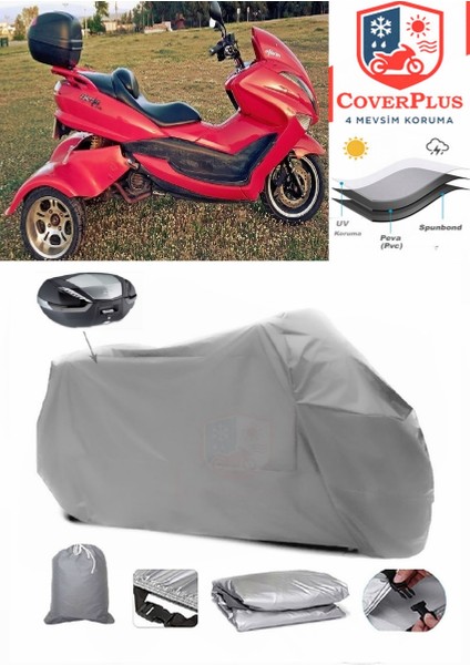 Bumoto/jinling Forewer Gt 250 Arka Çanta Uyumlu (Gri) Motorsiket Brandası Motor Örtüsü Çadır Su Geçirmez Motosiklet Kılıfı Motor Brandası