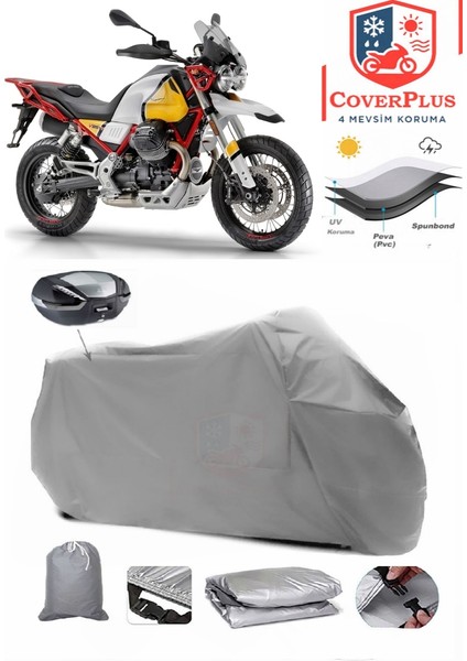 Moto GUZZIV85 Tt Arka Çanta Uyumlu (Gri) Motorsiket Brandası Motor Örtüsü Çadır Su Geçirmez Motosiklet Kılıfı Motor Brandası