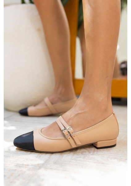 Rory Kadın Bej Siyah Garnıli Babet