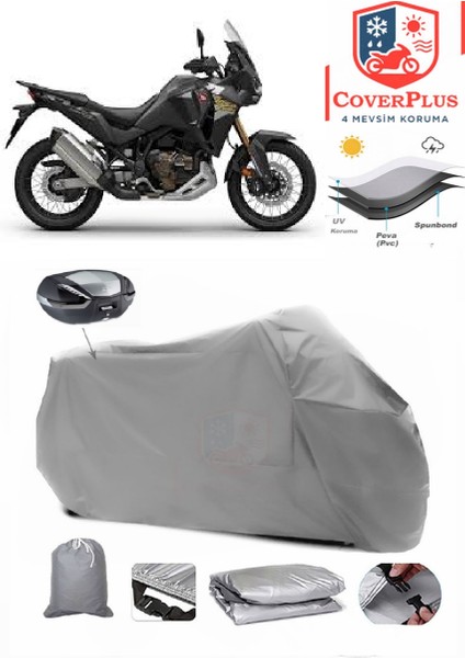 Honda CRF1100L Africa Twin Arka Çanta Uyumlu (Gri) Motorsiket Brandası Motor Örtüsü Çadır Su Geçirmez Motosiklet Kılıfı Motor Brandası