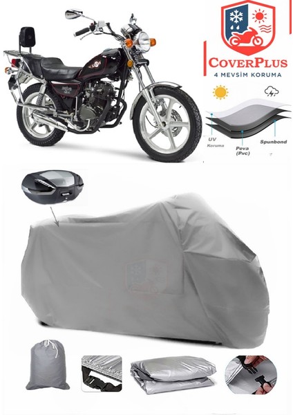 Kanuni Seyhan 250 Arka Çanta Uyumlu (Gri) Motorsiket Brandası Motor Örtüsü Çadır Su Geçirmez Motosiklet Kılıfı Motor Brandası