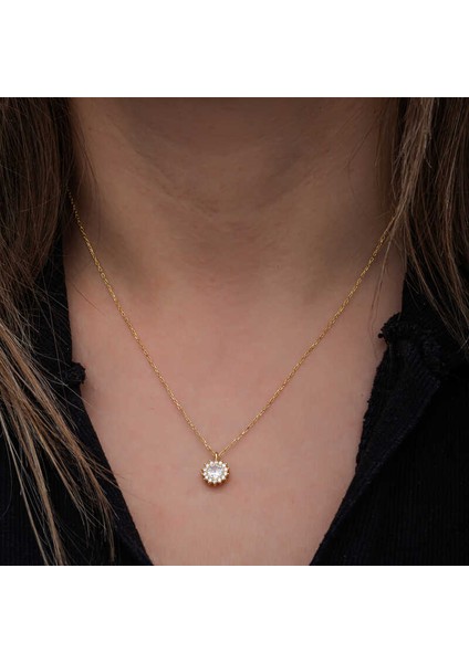 925 Ayar Gümüş Gold Minimal Yuvarlak Anturaj Kadın Kolye modelleri