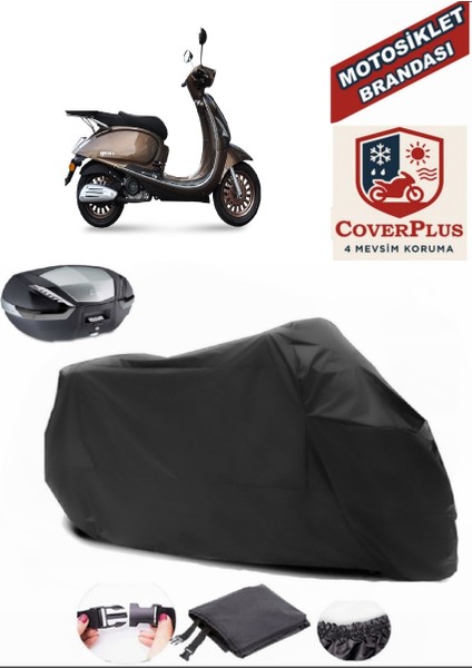 Yuki Margherita 50 Siyah Arka Çanta Uyumlu Motorsiket Brandası Motor Örtüsü Çadır Su Geçirmez Motosiklet Kılıfı Motor Brandası