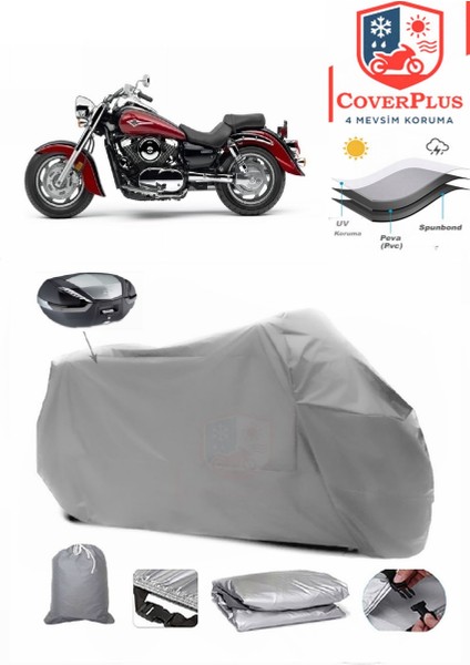 Kawasaki Vn 1600 Arka Çanta Uyumlu (Gri) Motorsiket Brandası Motor Örtüsü Çadır Su Geçirmez Motosiklet Kılıfı Motor Brandası