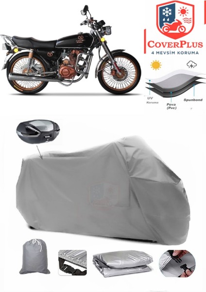 Motoran Scorpion 170 Arka Çanta Uyumlu (Gri) Motorsiket Brandası Motor Örtüsü Çadır Su Geçirmez Motosiklet Kılıfı Motor Brandası