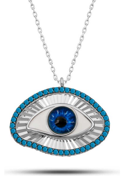 Gümüş Mavi Göz Koruyucu Kadın Kolye