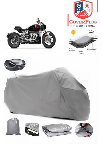 Triumph Rocket Arka Çanta Uyumlu (Gri) Motorsiket Brandası Motor Örtüsü Çadır Su Geçirmez Motosiklet Kılıfı Motor Brandası
