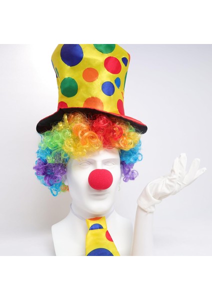 Renkli Palyaço Kostüm Seti – 5 Parça Aksesuar (Şapka, Peruk, Kravat, Eldiven, Burun) fiyatları