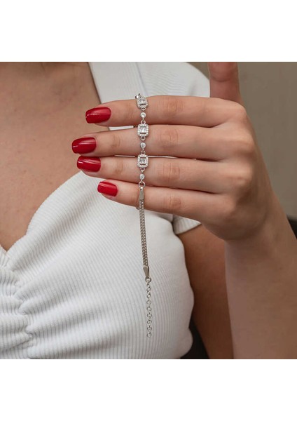 Gümüş Üçlü Baget Taşlı Kadın Bileklik fiyatları