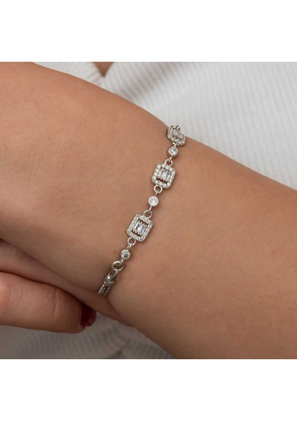 Gümüş Üçlü Baget Taşlı Kadın Bileklik indirimleri