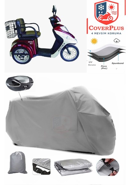 Arora Tdr 601 Sz Arka Çanta Uyumlu (Gri) Motorsiket Brandası Motor Örtüsü Çadır Su Geçirmez Motosiklet Kılıfı Motor Brandası