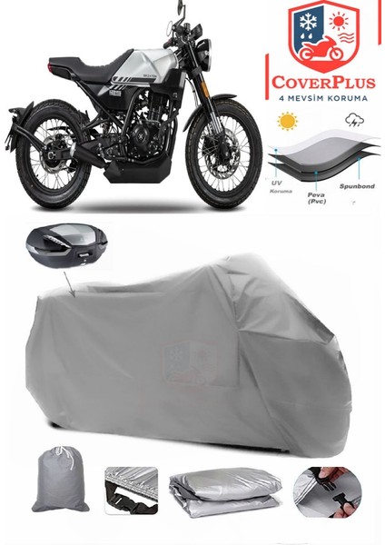 Brixton Crossfire 125 Arka Çanta Uyumlu (Gri) Motorsiket Brandası Motor Örtüsü Çadır Su Geçirmez Motosiklet Kılıfı Motor Brandası