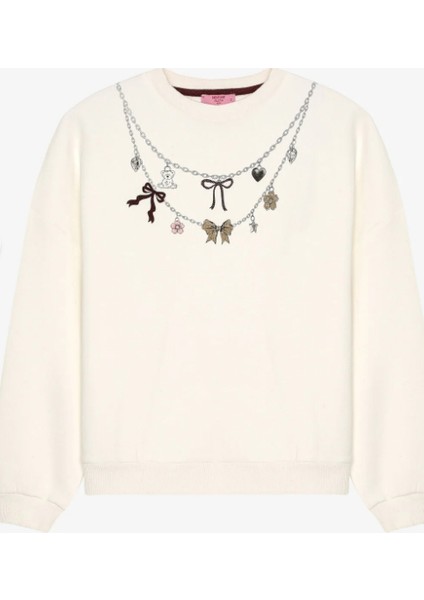 Kadın Charm Aksesuarlı Oversize Sweatshirt Ekru