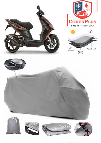 Piaggio Nrg Power 50 Arka Çanta Uyumlu (Gri) Motorsiket Brandası Motor Örtüsü Çadır Su Geçirmez Motosiklet Kılıfı Motor Brandası