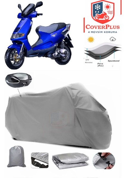 Piaggio Skipper 150 Arka Çanta Uyumlu (Gri) Motorsiket Brandası Motor Örtüsü Çadır Su Geçirmez Motosiklet Kılıfı Motor Brandası