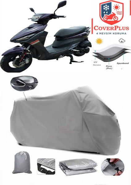 Ramzey Kalipso 100 Arka Çanta Uyumlu (Gri) Motorsiket Brandası Motor Örtüsü Çadır Su Geçirmez Motosiklet Kılıfı Motor Brandası