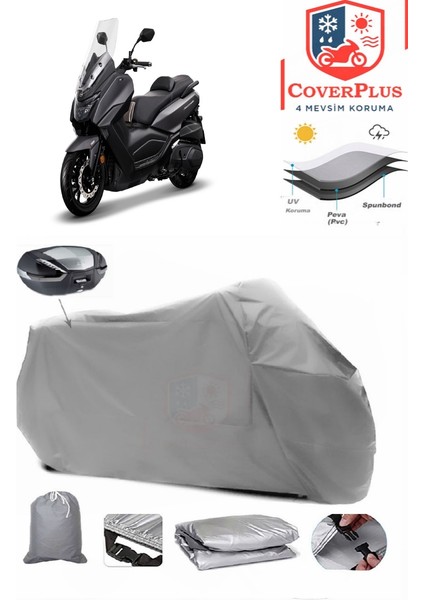 Sym Maxi 400I Arka Çanta Uyumlu (Gri) Motorsiket Brandası Motor Örtüsü Çadır Su Geçirmez Motosiklet Kılıfı Motor Brandası