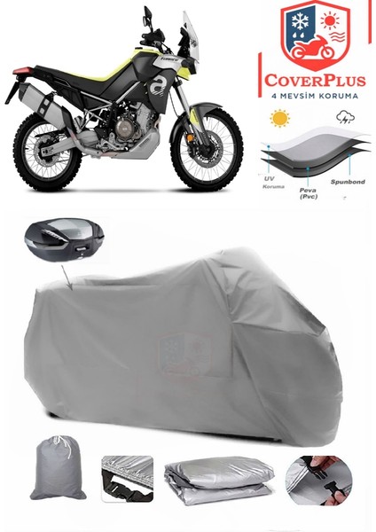 Aprilia Tuareg Arka Çanta Uyumlu (Gri) Motorsiket Brandası Motor Örtüsü Çadır Su Geçirmez Motosiklet Kılıfı Motor Brandası