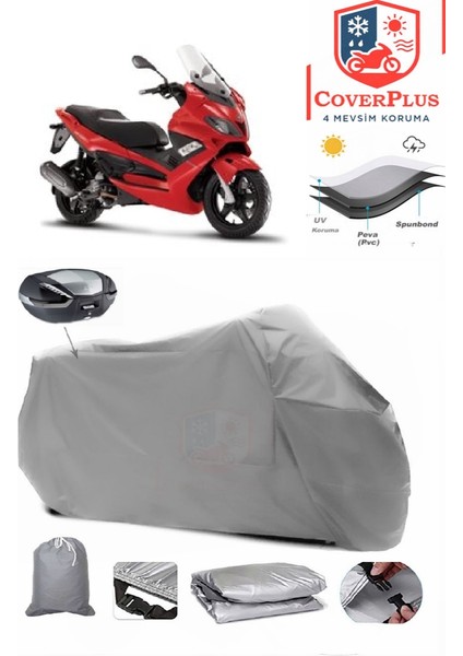Gilera Nexus 500 Arka Çanta Uyumlu (Gri) Motorsiket Brandası Motor Örtüsü Çadır Su Geçirmez Motosiklet Kılıfı Motor Brandası