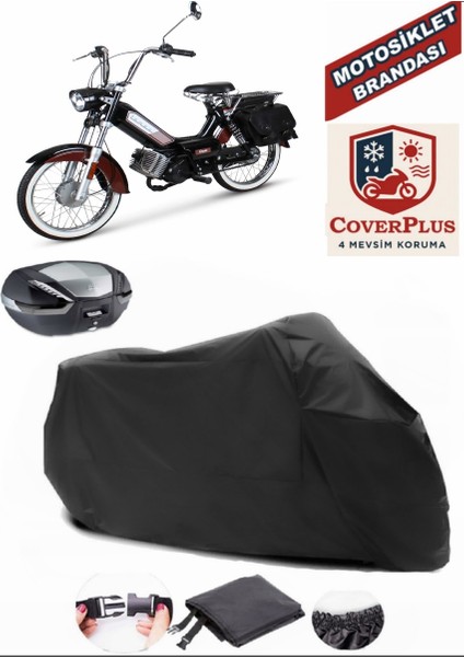 Mobylette Bionik 51 Siyah Arka Çanta Uyumlu Motorsiket Brandası Motor Örtüsü Çadır Su Geçirmez Motosiklet Kılıfı Motor Brandası