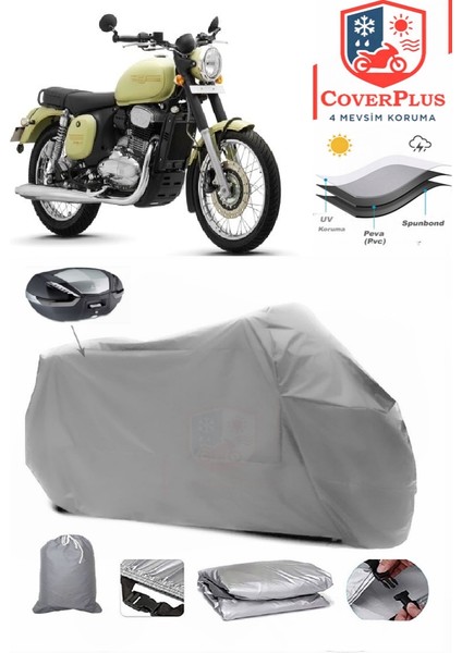 Jawa Forty Two Arka Çanta Uyumlu (Gri) Motorsiket Brandası Motor Örtüsü Çadır Su Geçirmez Motosiklet Kılıfı Motor Brandası