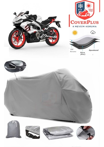 Aprilia Tuono 125 Arka Çanta Uyumlu (Gri) Motorsiket Brandası Motor Örtüsü Çadır Su Geçirmez Motosiklet Kılıfı Motor Brandası